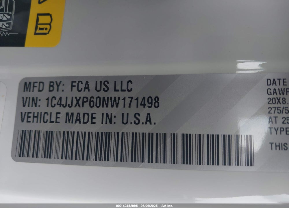 2022 JEEP WRANGLER / VIN: 1C4JJXP60NW171498