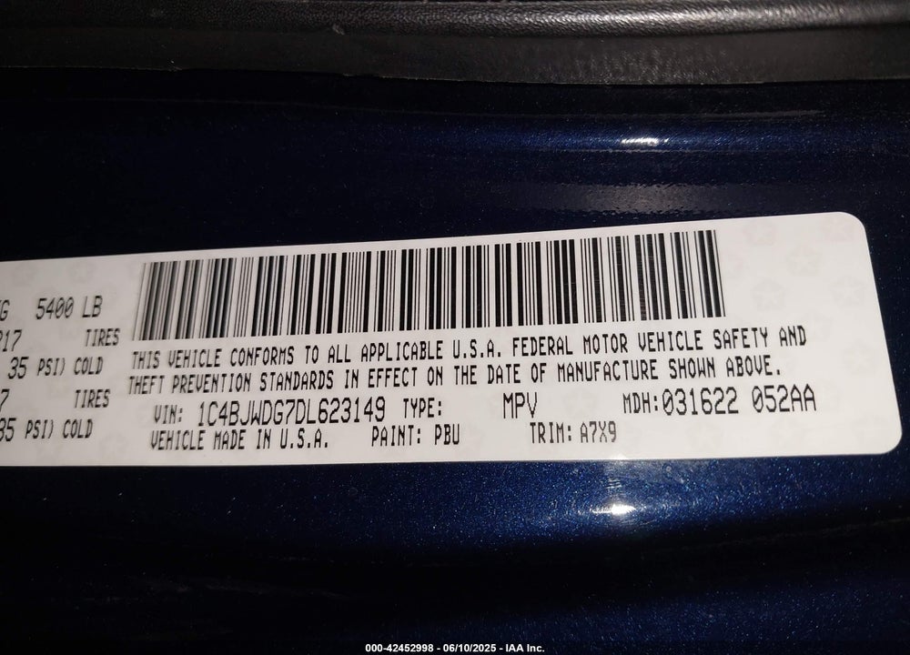 2013 JEEP WRANGLER UNLIMITED VIN: 1C4BJWDG7DL623149