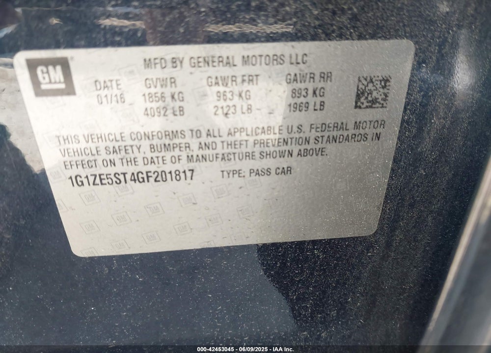 2016 CHEVROLET MALIBU VIN: 1G1ZE5ST4GF201817