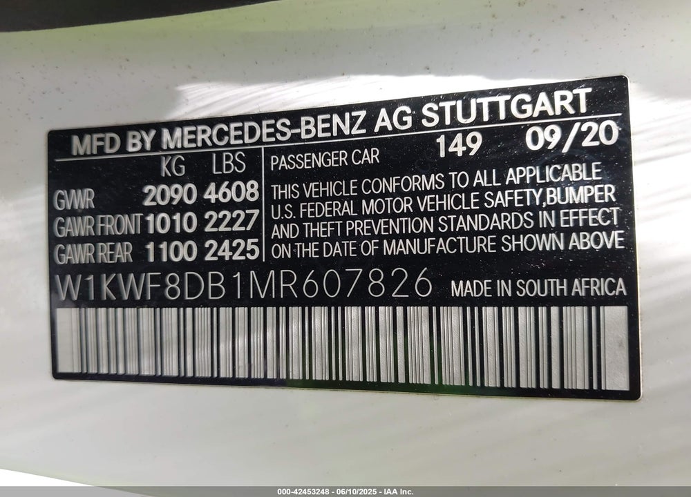 2021 MERCEDES-BENZ C 300 SEDAN VIN: W1KWF8DB1MR607826