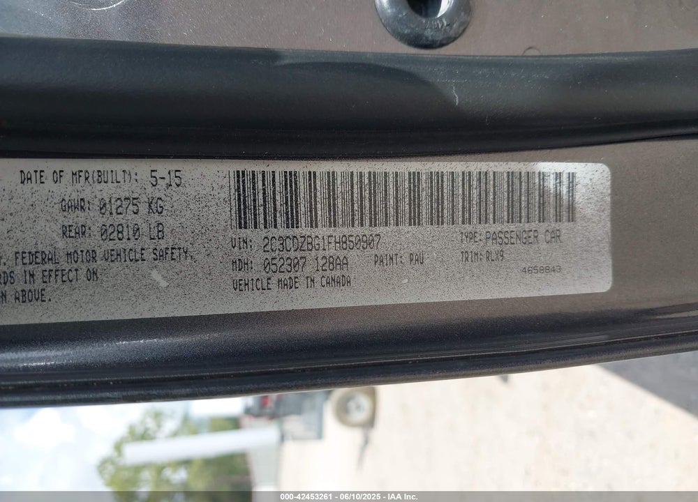 2015 DODGE CHALLENGER VIN: 2C3CDZBG1FH850907