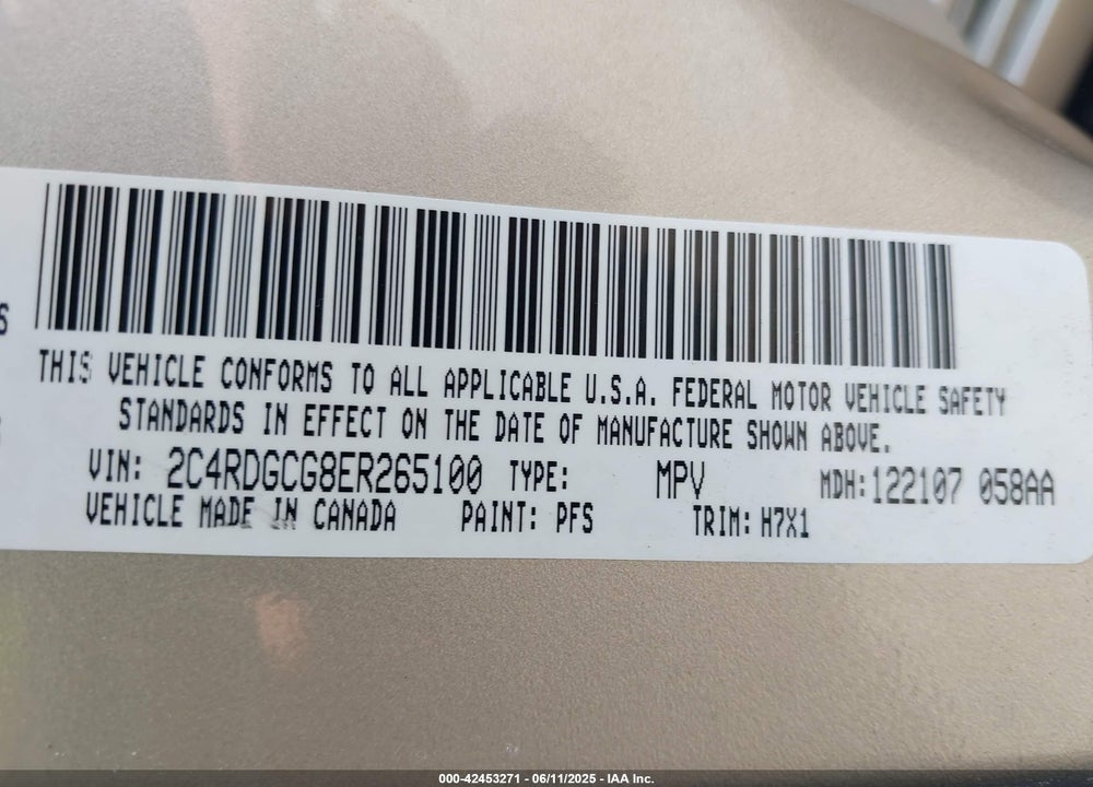 2014 DODGE GRAND CARAVAN SXT VIN: 2C4RDGCG8ER265100