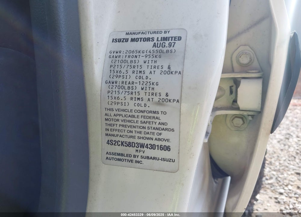 1998 ISUZU RODEO S VIN: 4S2CK58D3W4301606