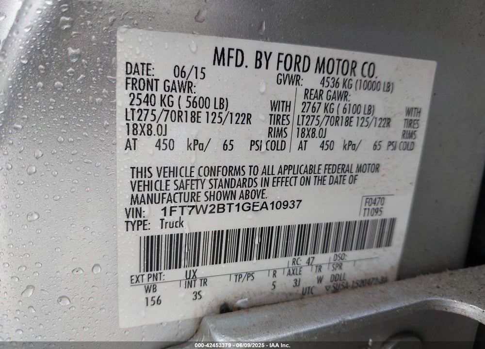 2016 FORD F-250 XLT VIN: 1FT7W2BT1GEA10937