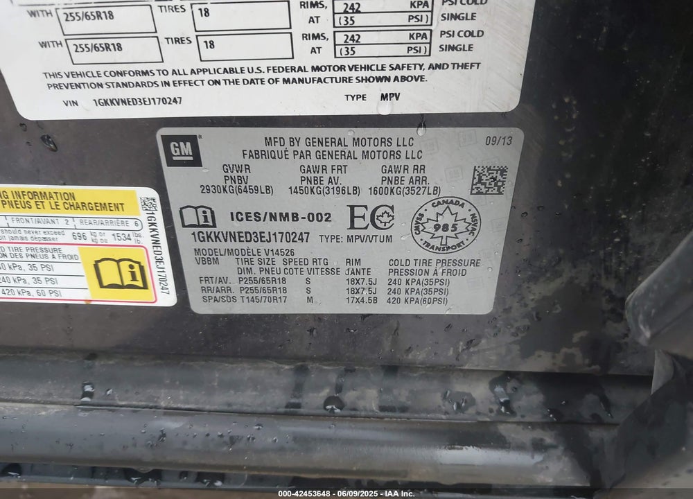 2014 GMC ACADIA VIN: 1GKKVNED3EJ170247