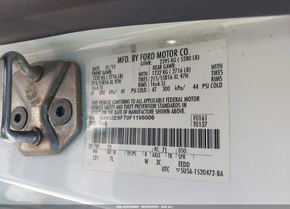 2015 FORD TRANSIT CONNECT XLT VIN: NM0GE9F70F1198006