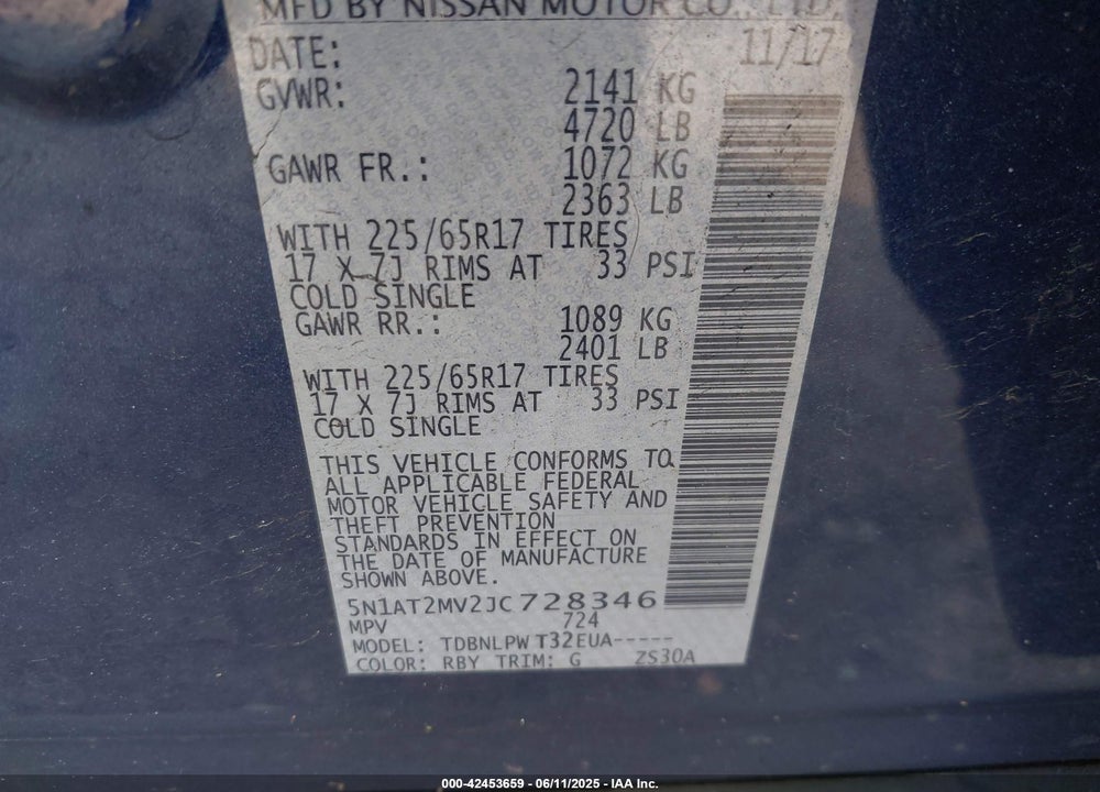 2018 NISSAN ROGUE S VIN: 5N1AT2MV2JC728346