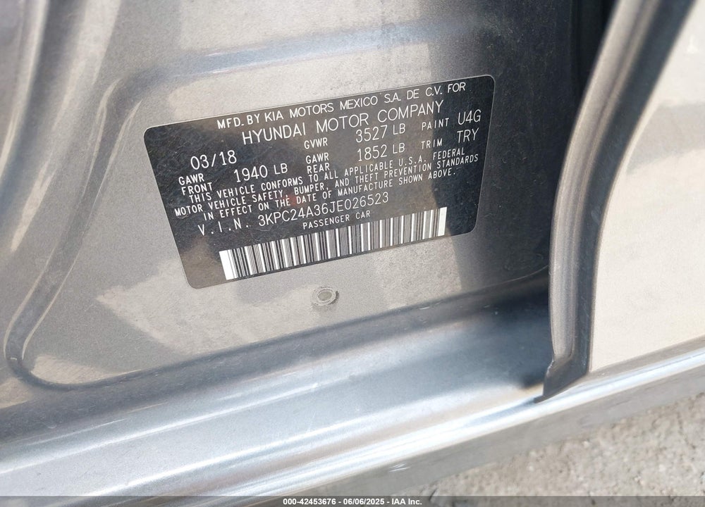 2018 HYUNDAI ACCENT VIN: 3KPC24A36JE026523