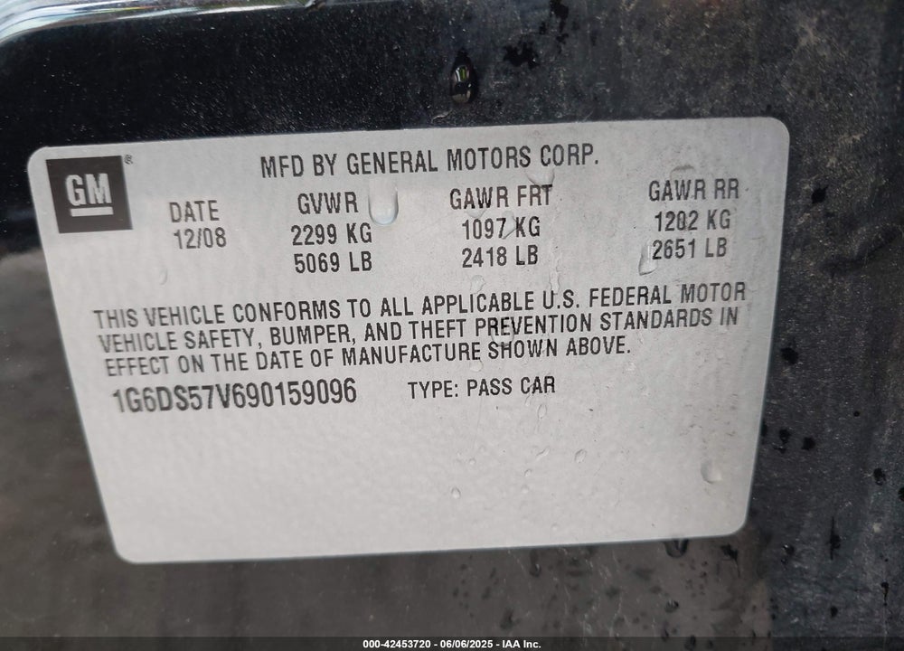 2009 CADILLAC CTS VIN: 1G6DS57V690159096