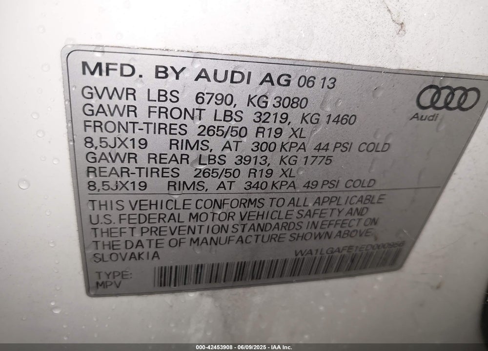 2014 AUDI Q7 3.0T PREMIUM VIN: WA1LGAFE1ED000956