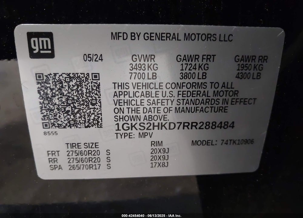 2024 GMC YUKON XL VIN: 1GKS2HKD7RR288484