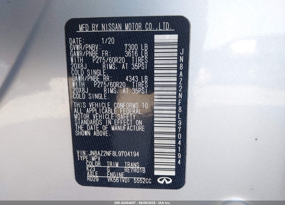 2020 INFINITI QX80 VIN: JN8AZ2NF8L9704194
