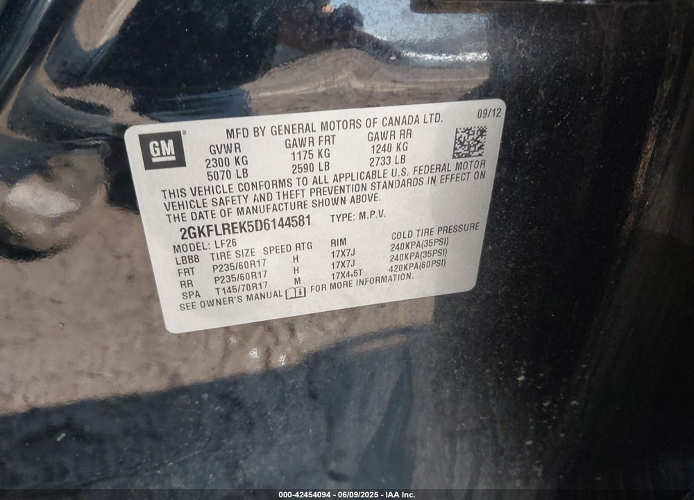 2013 GMC TERRAIN VIN: 2GKFLREK5D6144581