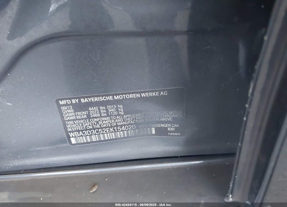 2014 BMW 328D VIN: WBA3D3C52EK154020
