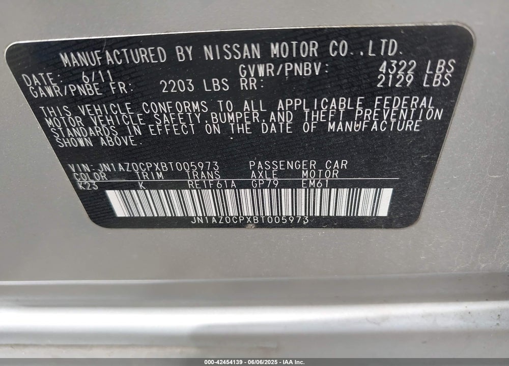2011 NISSAN LEAF SL VIN: JN1AZ0CPXBT005973