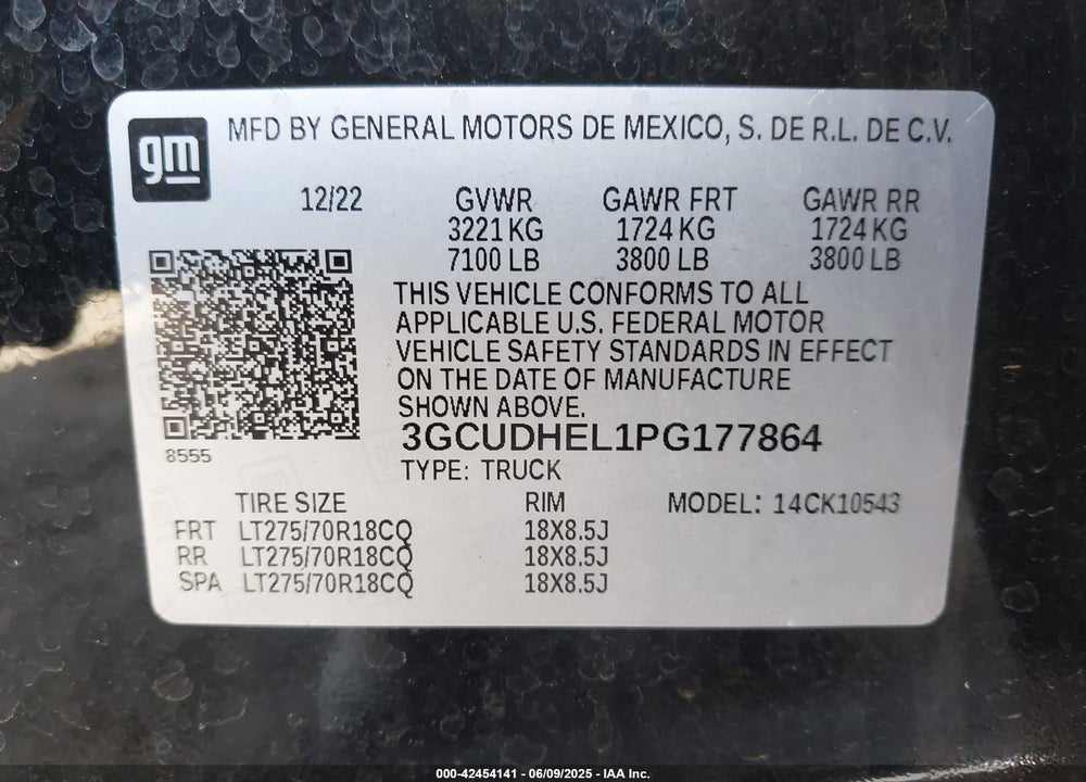 2023 CHEVROLET SILVERADO 1500 VIN: 3GCUDHEL1PG177864