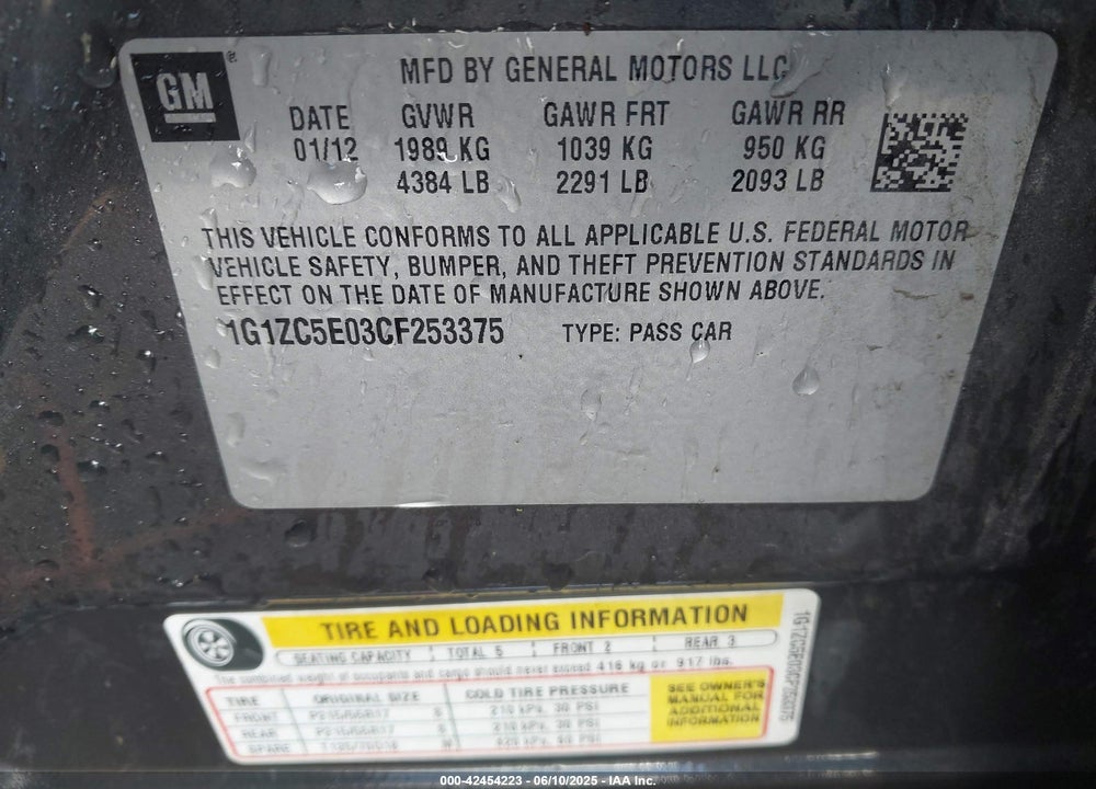 2012 CHEVROLET MALIBU VIN: 1G1ZC5E03CF253375