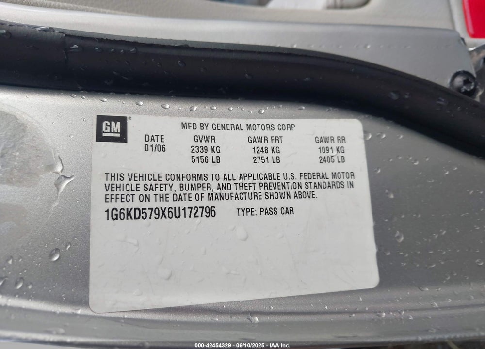 2006 CADILLAC DTS VIN: 1G6KD579X6U172796