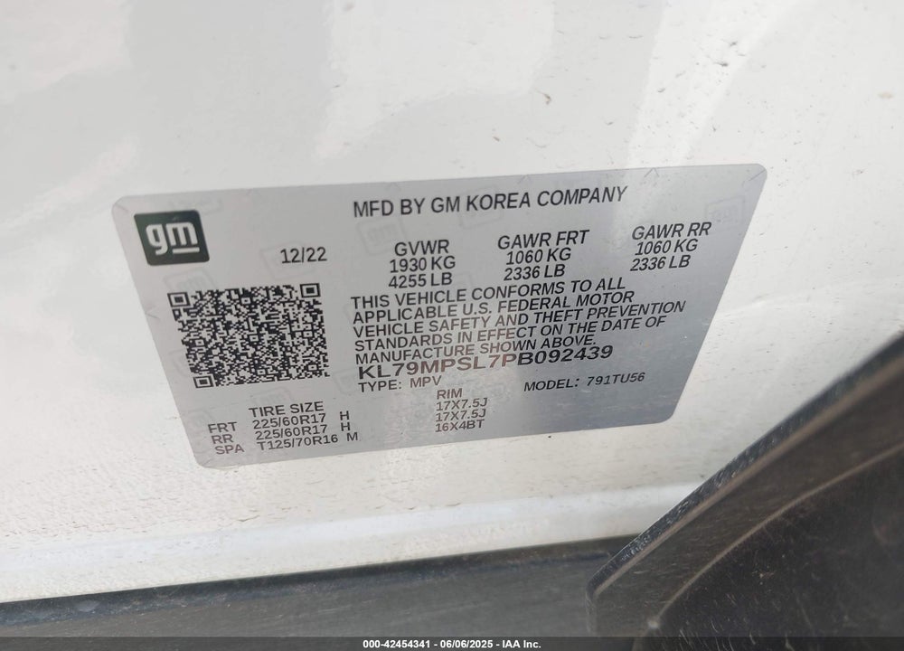 2023 CHEVROLET TRAILBLAZER VIN: KL79MPSL7PB092439