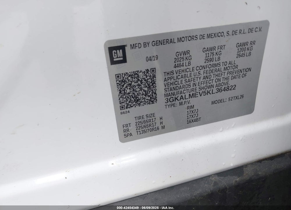 2019 GMC TERRAIN SLE VIN: 3GKALMEV5KL364822