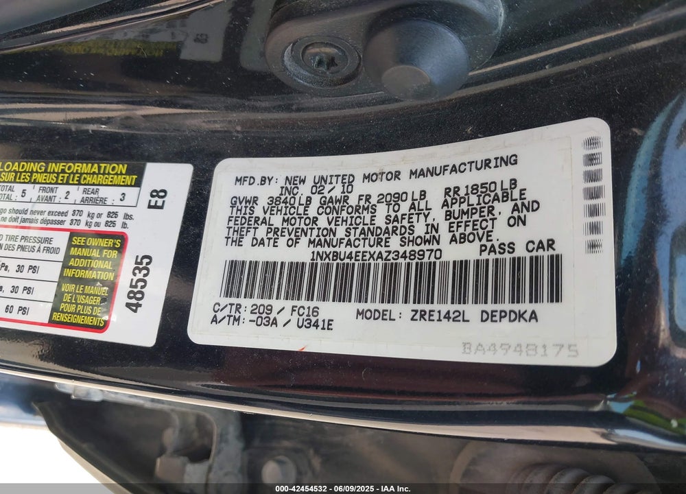 2010 TOYOTA COROLLA LE VIN: 1NXBU4EEXAZ348970