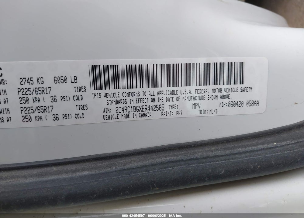 2014 CHRYSLER TOWN & COUNTRY TOURING VIN: 2C4RC1BGXER442585