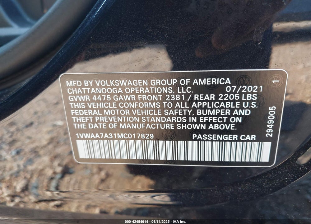 2021 VOLKSWAGEN PASSAT VIN: 1VWAA7A31MC017829
