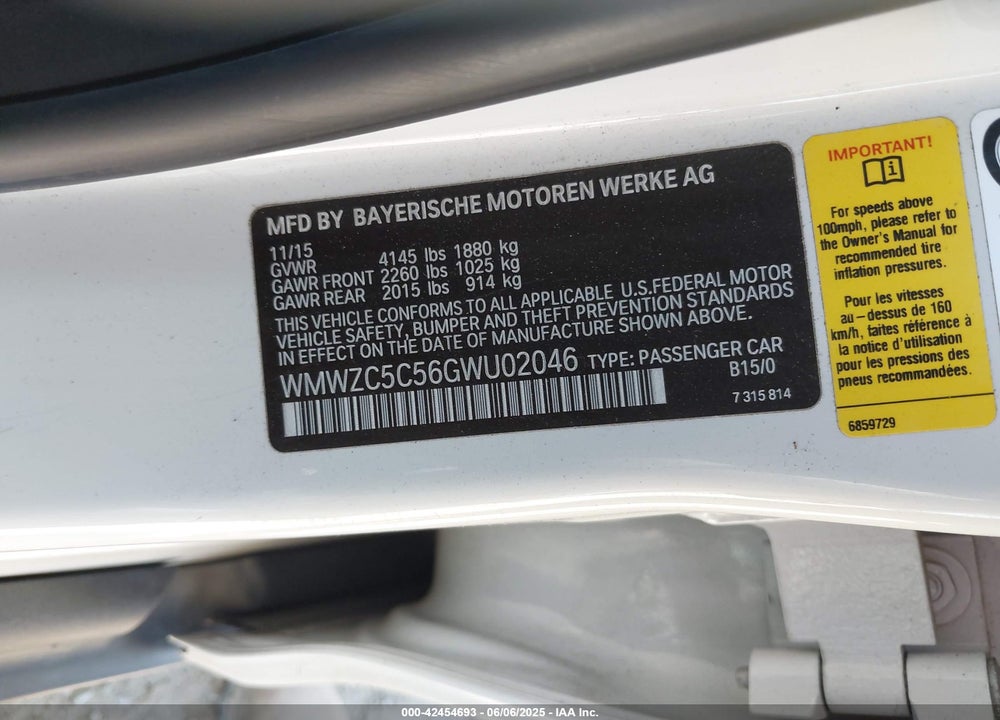 2016 MINI COUNTRYMAN VIN: WMWZC5C56GWU02046