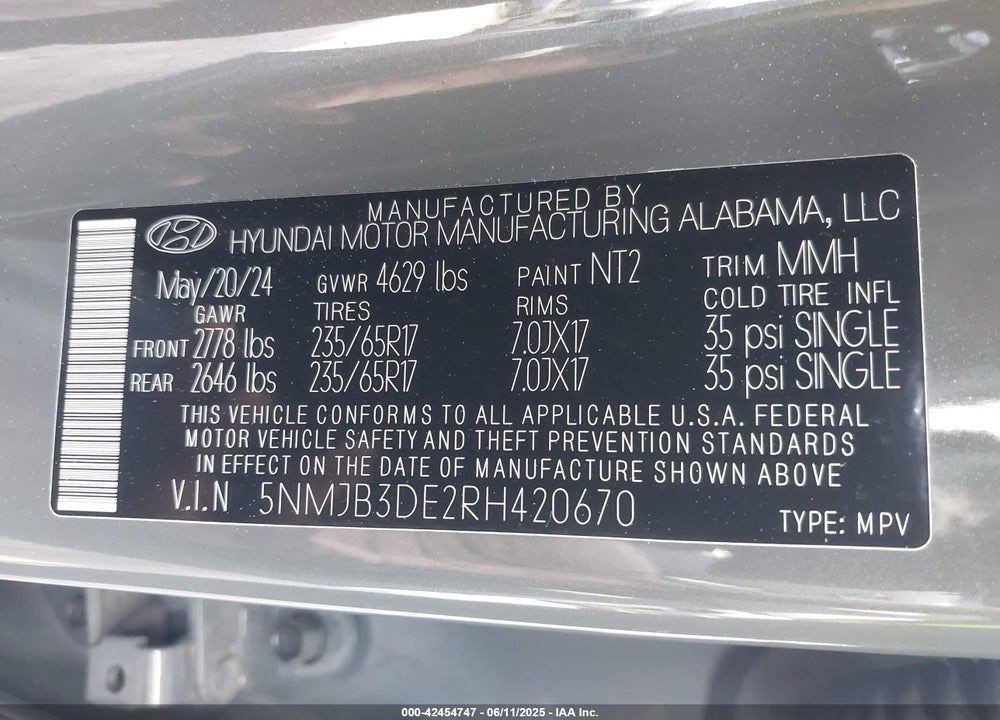 2024 HYUNDAI TUCSON SEL VIN: 5NMJB3DE2RH420670