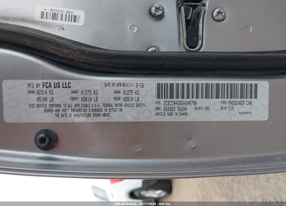 2016 CHRYSLER 300 VIN: 2C3CCAAG9GH206790