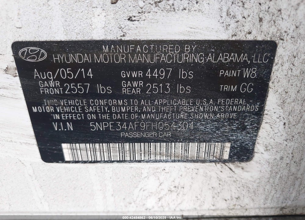 2015 HYUNDAI SONATA SPORT VIN: 5NPE34AF9FH054304