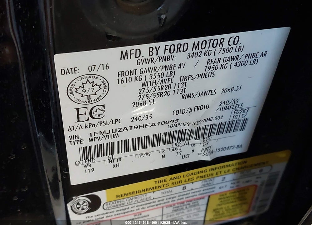 2017 FORD EXPEDITION VIN: 1FMJU2AT9HEA10095