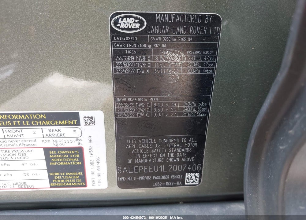 2020 LAND ROVER DEFENDER VIN: SALEPEEU1L2007406