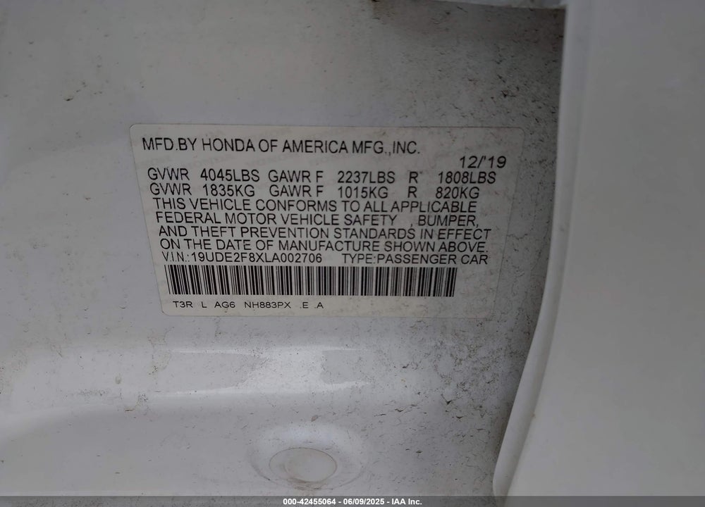 2020 ACURA ILX VIN: 19UDE2F8XLA002706