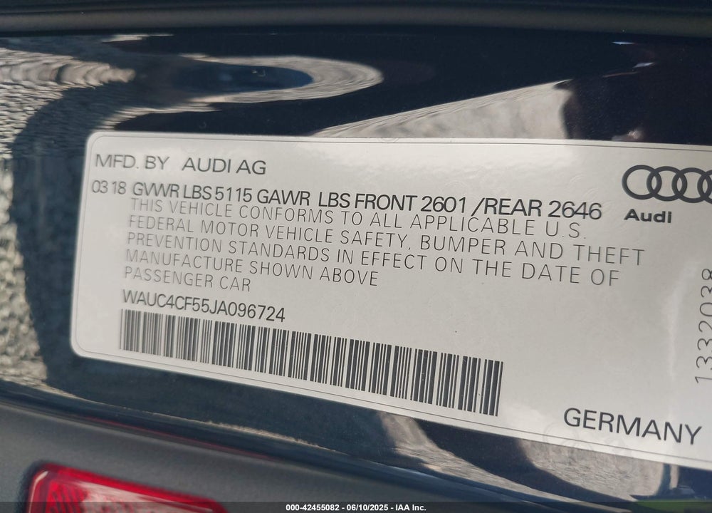 2018 AUDI S5 VIN: WAUC4CF55JA096724