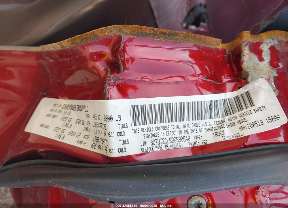 2011 RAM RAM 2500 VIN: 3D7UT2CL6BG530648