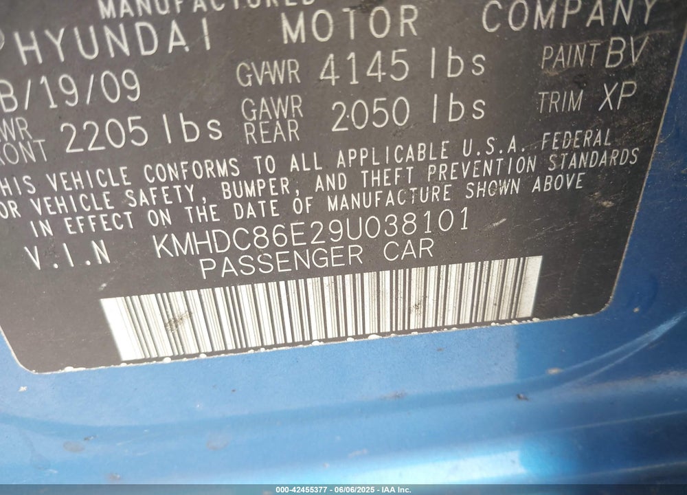 2009 HYUNDAI ELANTRA TOURING VIN: KMHDC86E29U038101