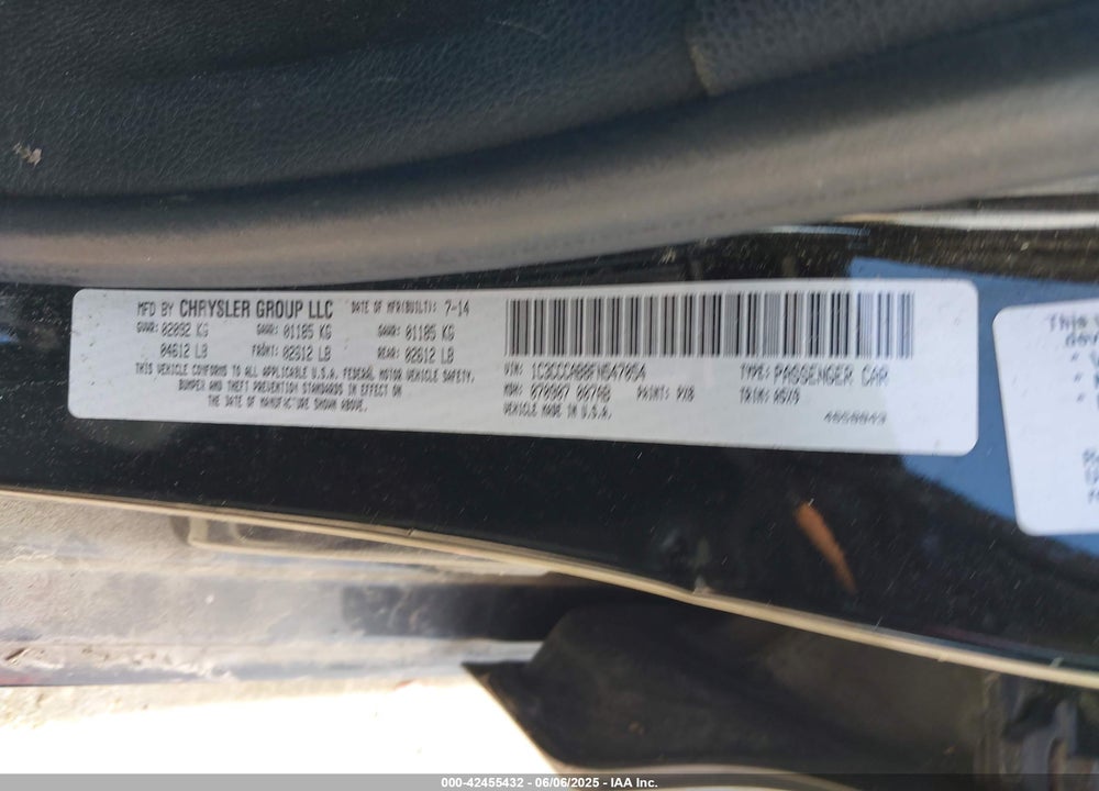 2015 CHRYSLER 200 LIMITED VIN: 1C3CCCAB8FN547054