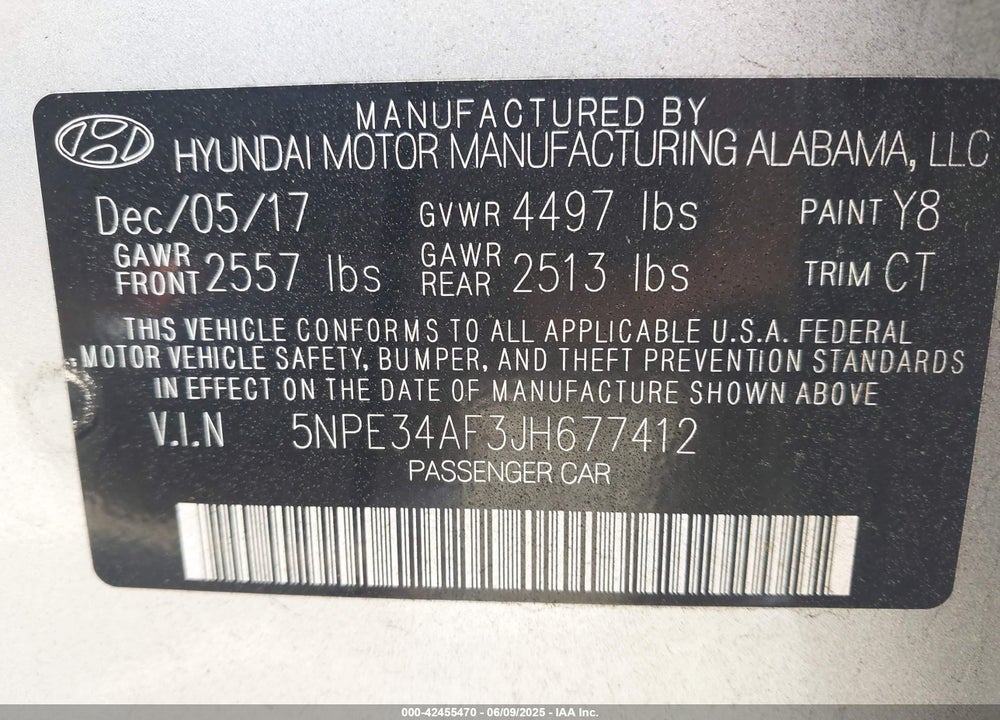 2018 HYUNDAI SONATA SPORT VIN: 5NPE34AF3JH677412