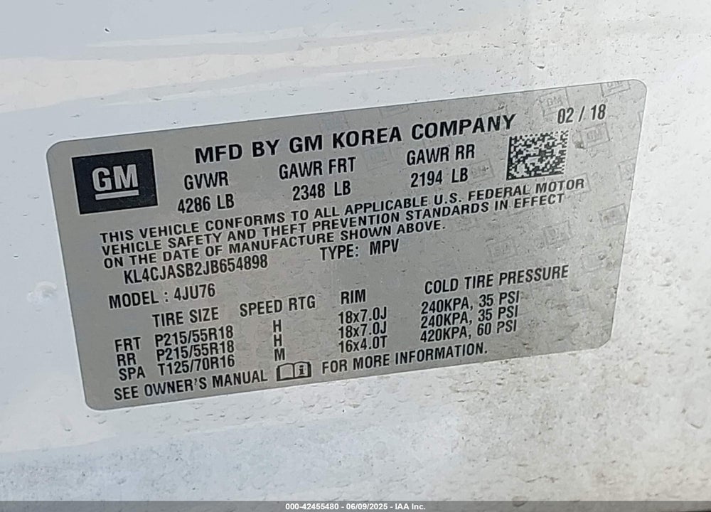 2018 BUICK ENCORE PREFERRED VIN: KL4CJASB2JB654898