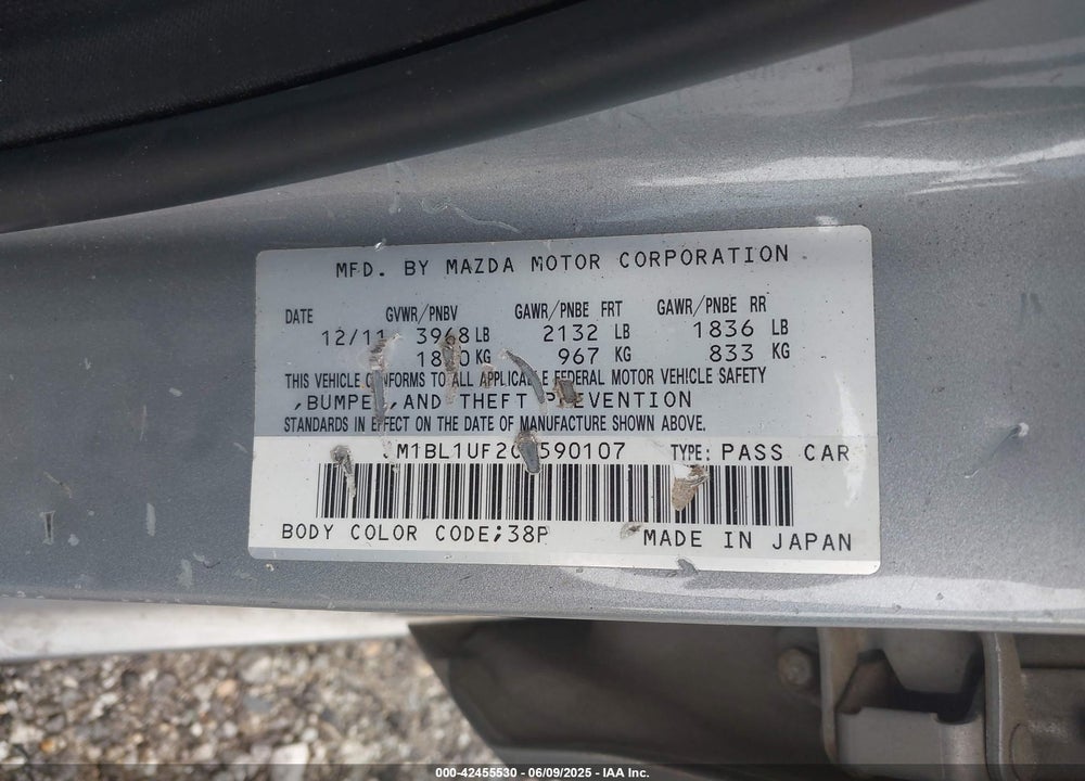 2012 MAZDA 3 VIN: JM1BL1UF2C1590107