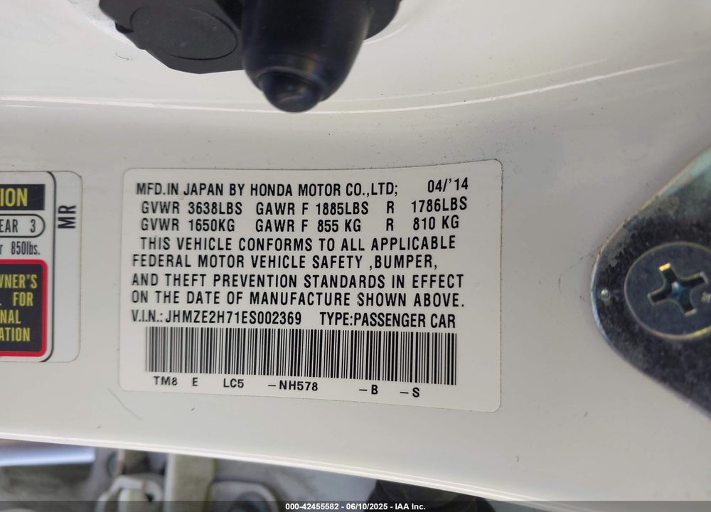 2014 HONDA INSIGHT VIN: JHMZE2H71ES002369