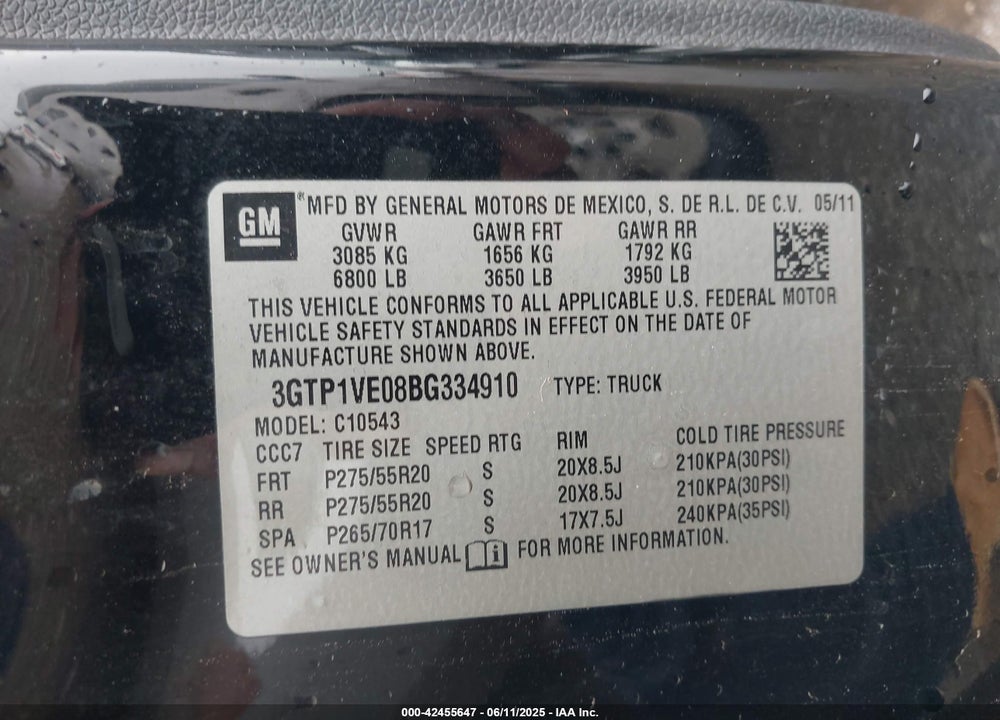 2011 GMC SIERRA 1500 SLE VIN: 3GTP1VE08BG334910