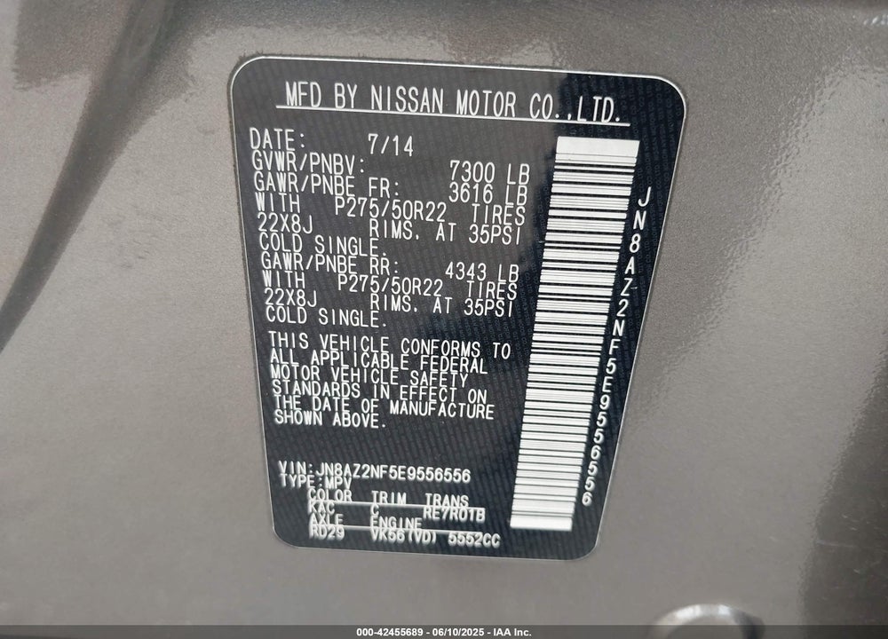 2014 INFINITI QX80 VIN: JN8AZ2NF5E9556556