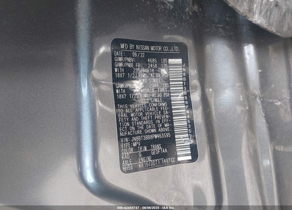 2023 NISSAN ROGUE VIN: JN8BT3BB8PW463595