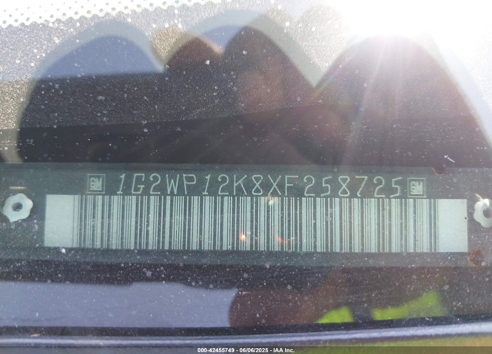 1999 PONTIAC GRAND PRIX GT VIN: 1G2WP12K8XF258725