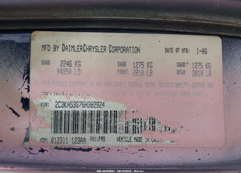 2006 CHRYSLER 300 VIN: 2C3KA53G76H382824
