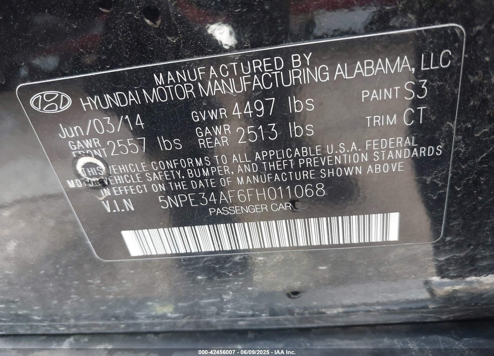 2015 HYUNDAI SONATA LIMITED VIN: 5NPE34AF6FH011068