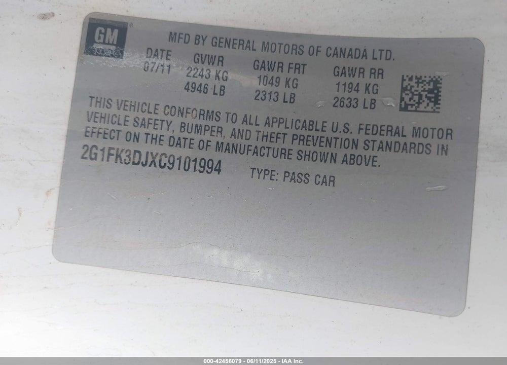 2012 CHEVROLET CAMARO VIN: 2G1FK3DJXC9101994