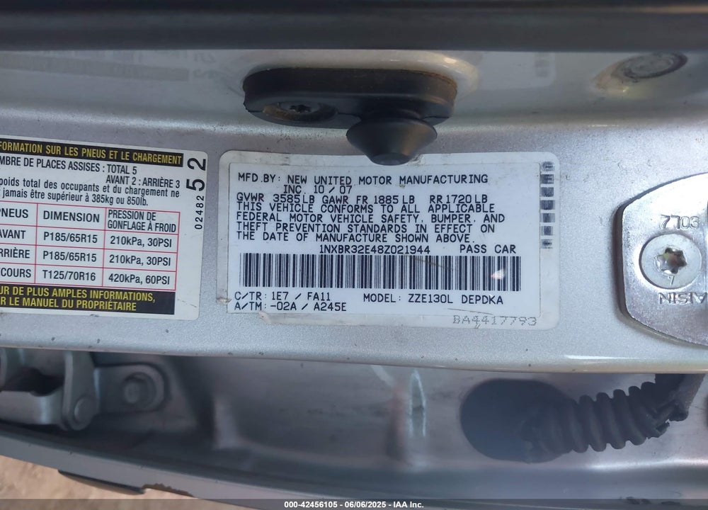 2008 TOYOTA COROLLA CE VIN: 1NXBR32E48Z021944